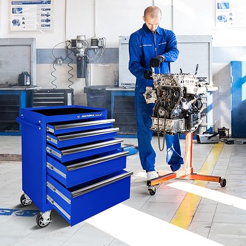 Miniatura 8 de Olympia Tools Cofre de herramientas de 5 cajones, gabinete de almacenamiento de herramientas de metal rodante de 27 pulgadas con ruedas, sistema de