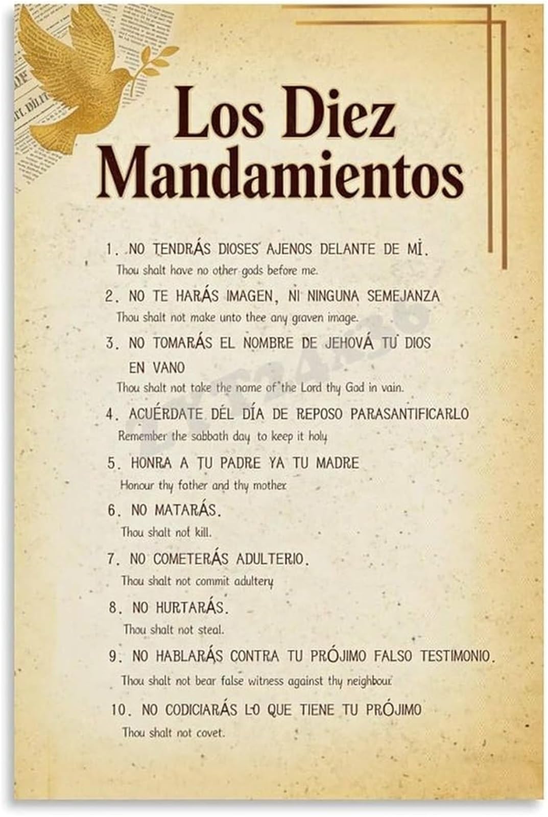 GYQYJPFZM Bible Ten Commandments Poster Los 10 Mandamientos in Spanish Scripture Verse Home Church Bedroom Decor(Unframed,12x18inch(30x45cm))