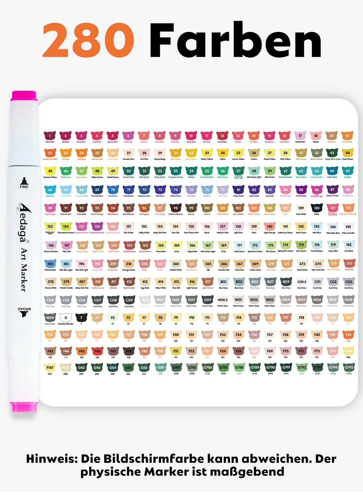 280 Farben Alkohol Marker mit App, Doppelspitze Alkohol Stifte | Ständer-Etui | Mischbar | Farbcode | Ungiftig | Alcohol Marker für Malen, Skizzieren, Zeichnen, Illustrationen, Manga