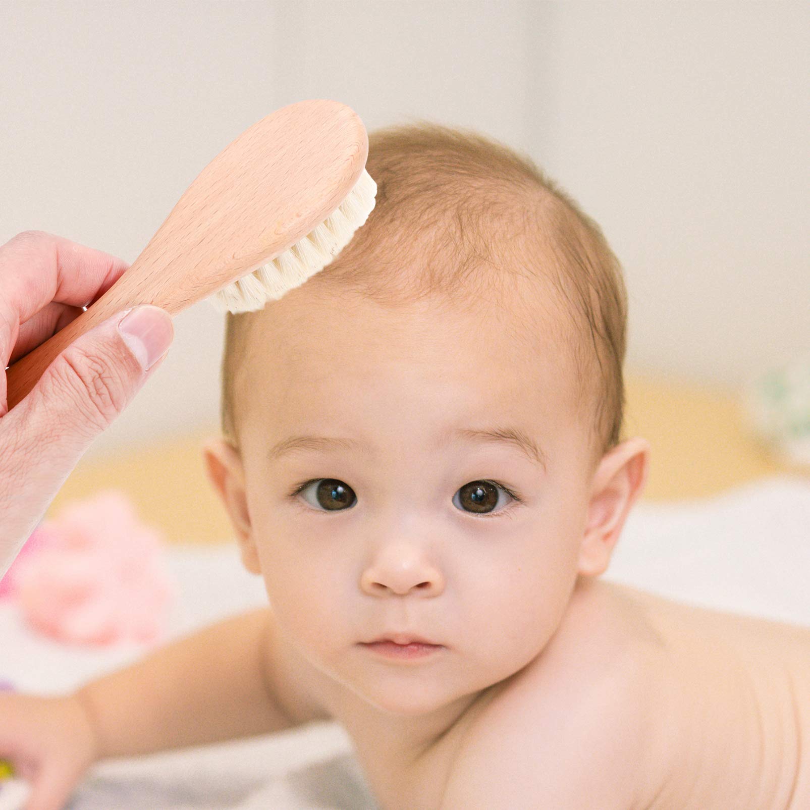 TOYANDONA 3 Juegos 4 Piezas cepillo de lana cepillos para el cabello de bebe cepillos de lana para bebe producto para el cuidado del cuero cabelludo peine de madera para bebe Lana para bebé