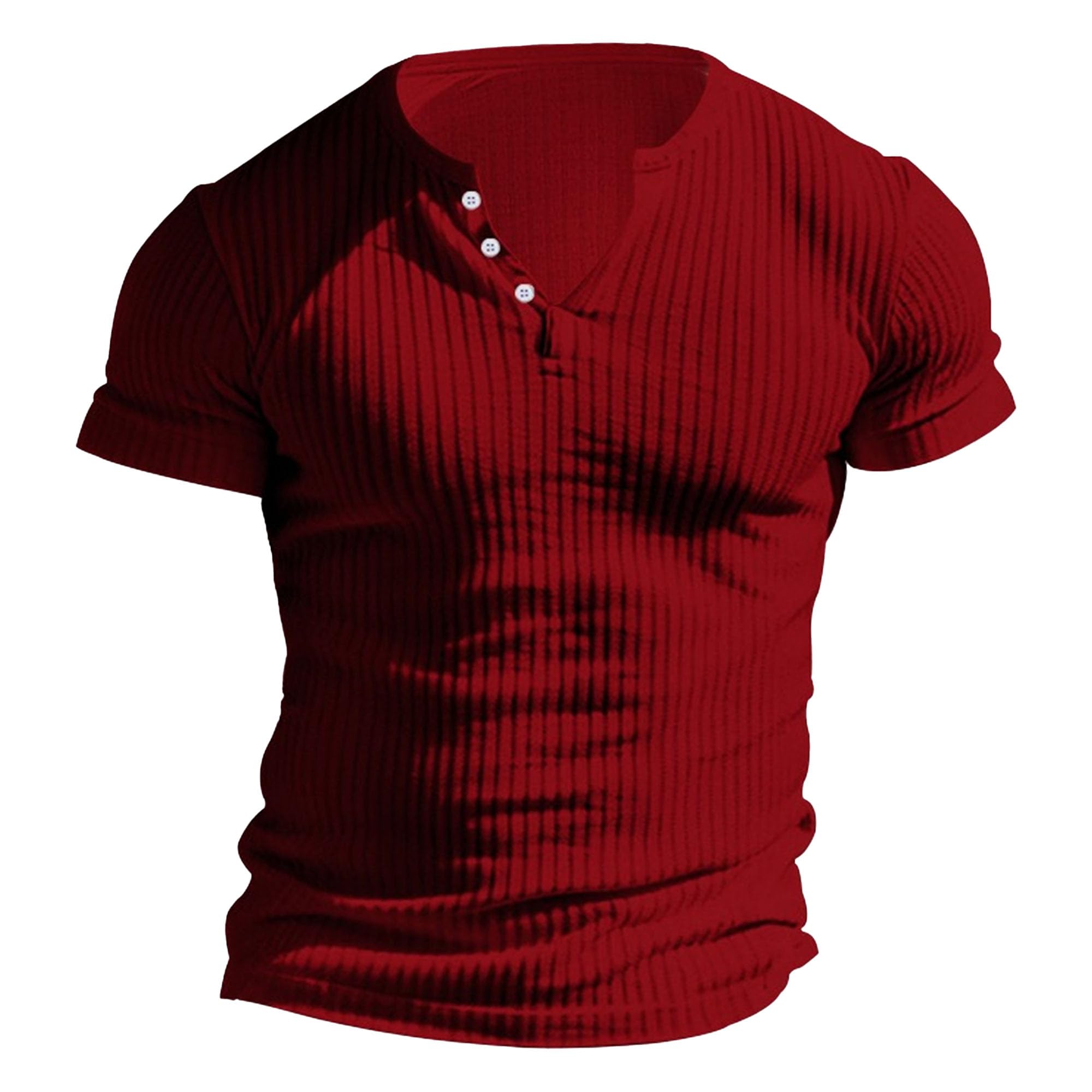 Men 3- Button Casual Knitted T-Shirt Slim Outdoor Leisure Knit Pullover Tops Summer Classic Solid Thin Polo Shirts (Wine Red,Large)