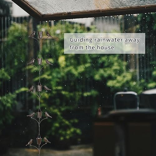 Miniatura 5 de TZSSP Cadena de lluvia, cadenas de lluvia de cobre, 7 tazas, cadena de lluvia de pájaros de 6.3 pies, cadena de captura de lluvia ajustable para