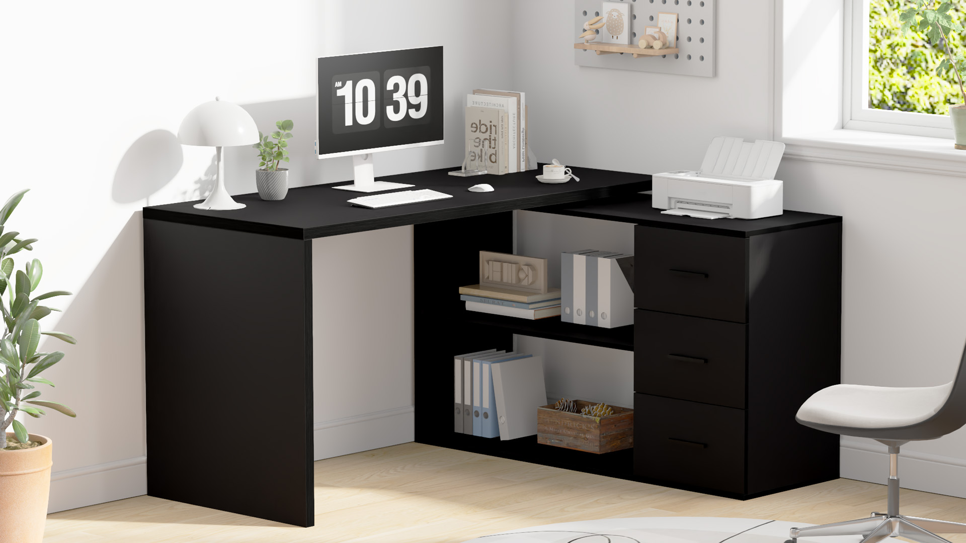 Amazon.com: HSH L Shaped Office Desk with Drawers Shelves 55-76