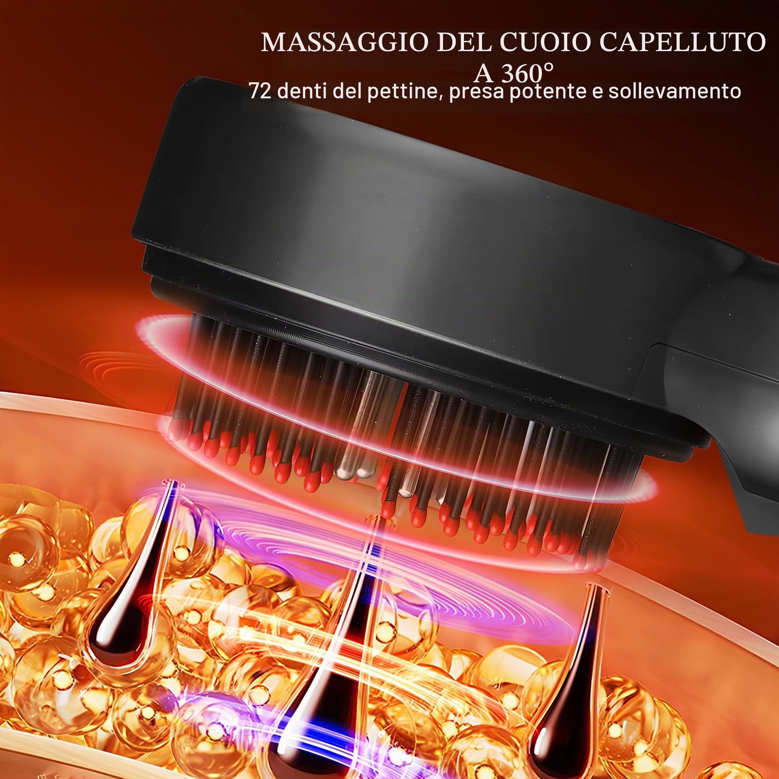 Massaggiatore Elettrico per Cuoio Capelluto, 2-in-1 Spazzola Massaggiante con Luce Rossa, Blu e Viola, 5 Velocità, IPX7 Impermeabile, Massaggio 360° per Cura dei Capelli e del Scalp – Regalo Unisex