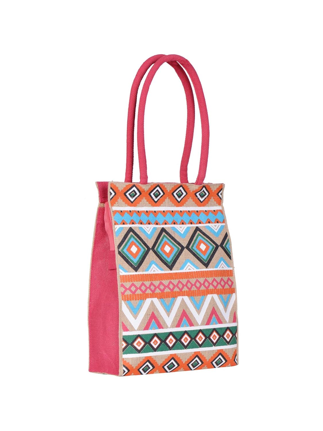 Jute Shoulder Bags for Women and Girls | Trendy Bags | Fashionable Tote | Jute Bags for Office/College | Jute Handbag | Jute Bag with Zip | Reusable Bags | Printed Jute Bags | Aztec Print – Orange