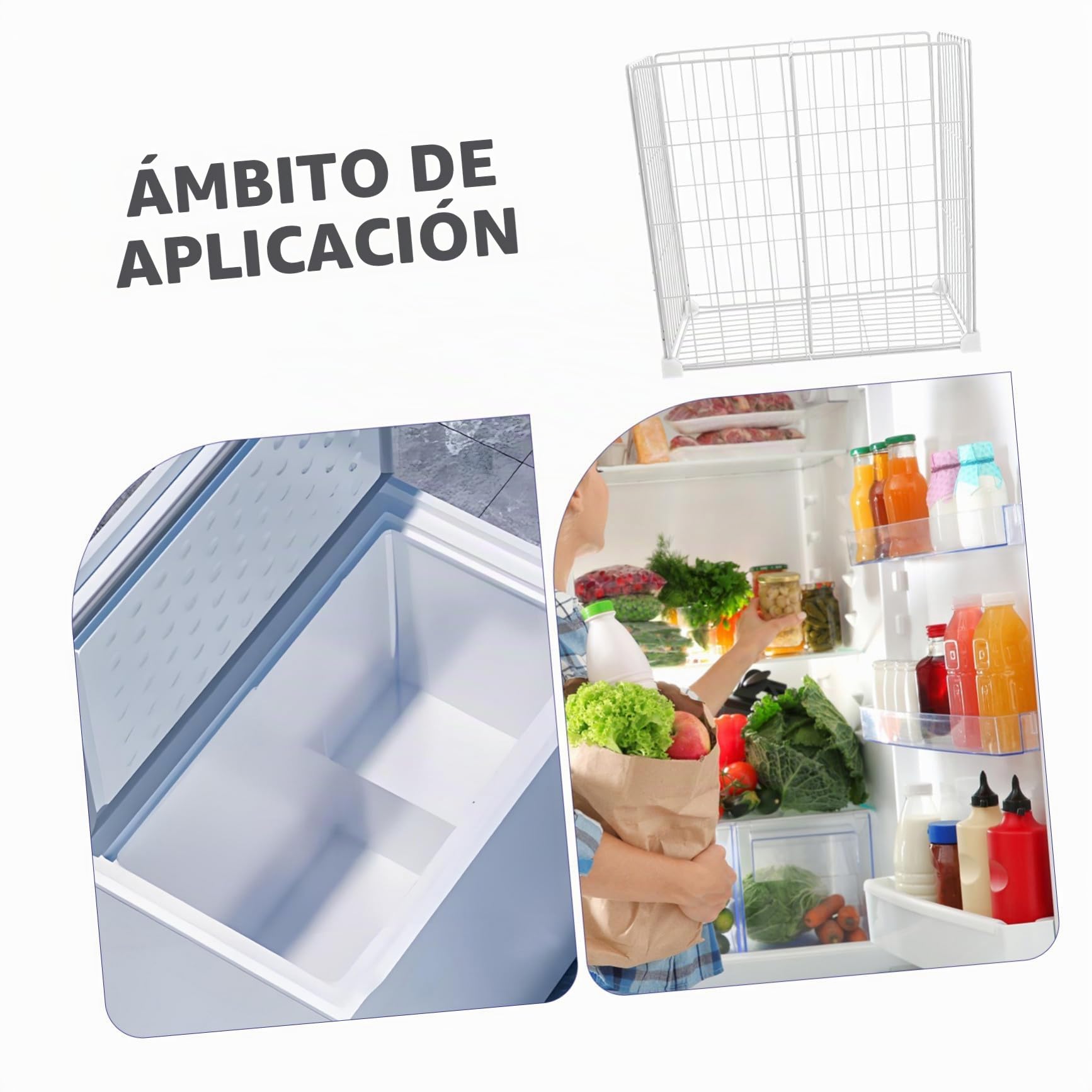 Organizador Congelador con Divisores Malla Resistente Cesta Almacenamiento para Congeladores y Frigoríficos Estante Interior Multifunción Fácil Instalación