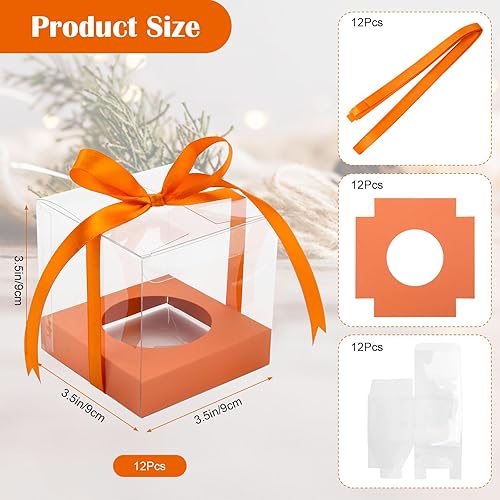 Miniatura 3 de Paquete de 12 Cajas de Cupcakes de Plástico Transparente, Contenedores de Cupcakes Individuales Dorados de 3.5 Pulgadas Desechables, Cajas