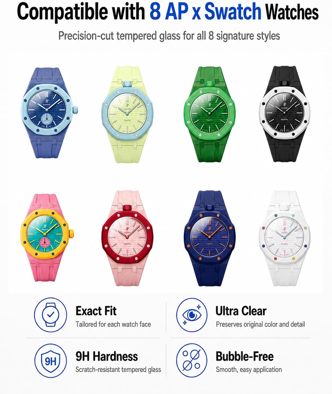 Stanchev Crystal Protector for AP Swatch Royal Pop, Tempered Glass Anti-Scratch Screen Protector Compatible with Swatch AP Pocket Watch, HD Clear Screen Protector Cover for Audemars Piguet & Swatch (5 Pack) image 2