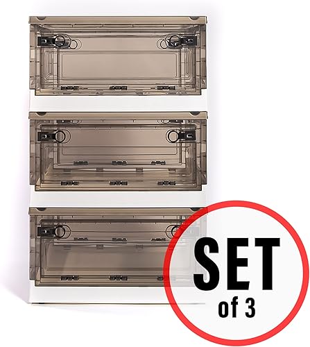 Miniatura 8 de Best Home Fashion Paquete de 3 contenedores de almacenamiento de apertura lateral, tapa apilable plegable, fácil de ordenar con caja de
