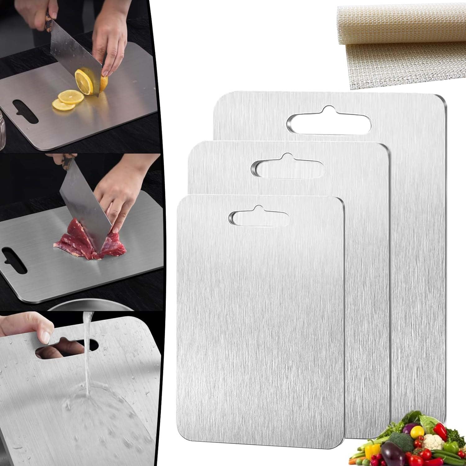 Pure Titanium Cutting Board for Kitchen with Non-Slip Mat & Handle, Metal Chopping Board Dual-Sided Pure Cut Titanium Cutting Board for Camping & Housewarming Gifts (18×12 inch)