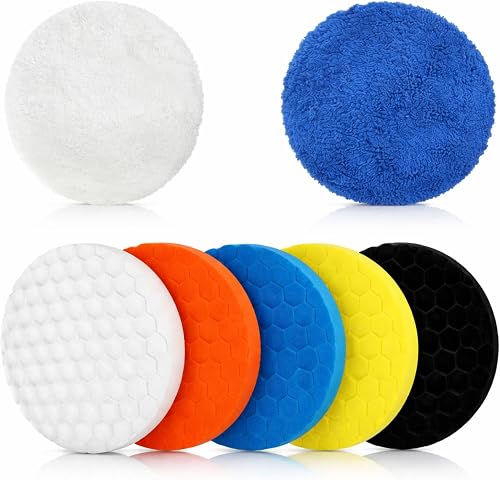 7 PCS Pad Polissage 150mm: Kit Polissage Voiture Convient aux Po 