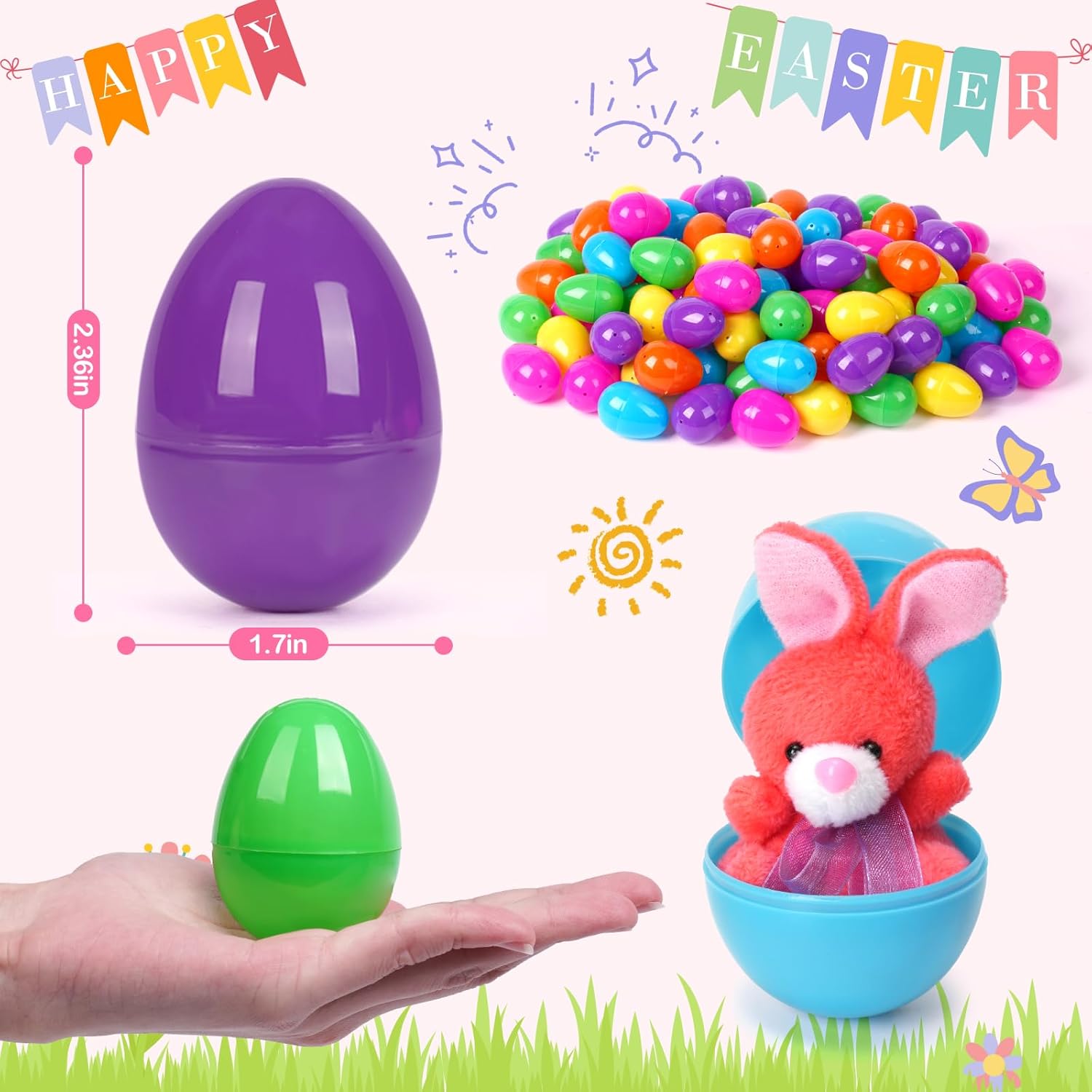 YEAHBEER 288 Easter Eggs -2.36" Bright Colors Plastic Easter Eggs Empty for Easter Hunt, Easter Basket Stuffers, Party Favor, Classroom Prize Supplies