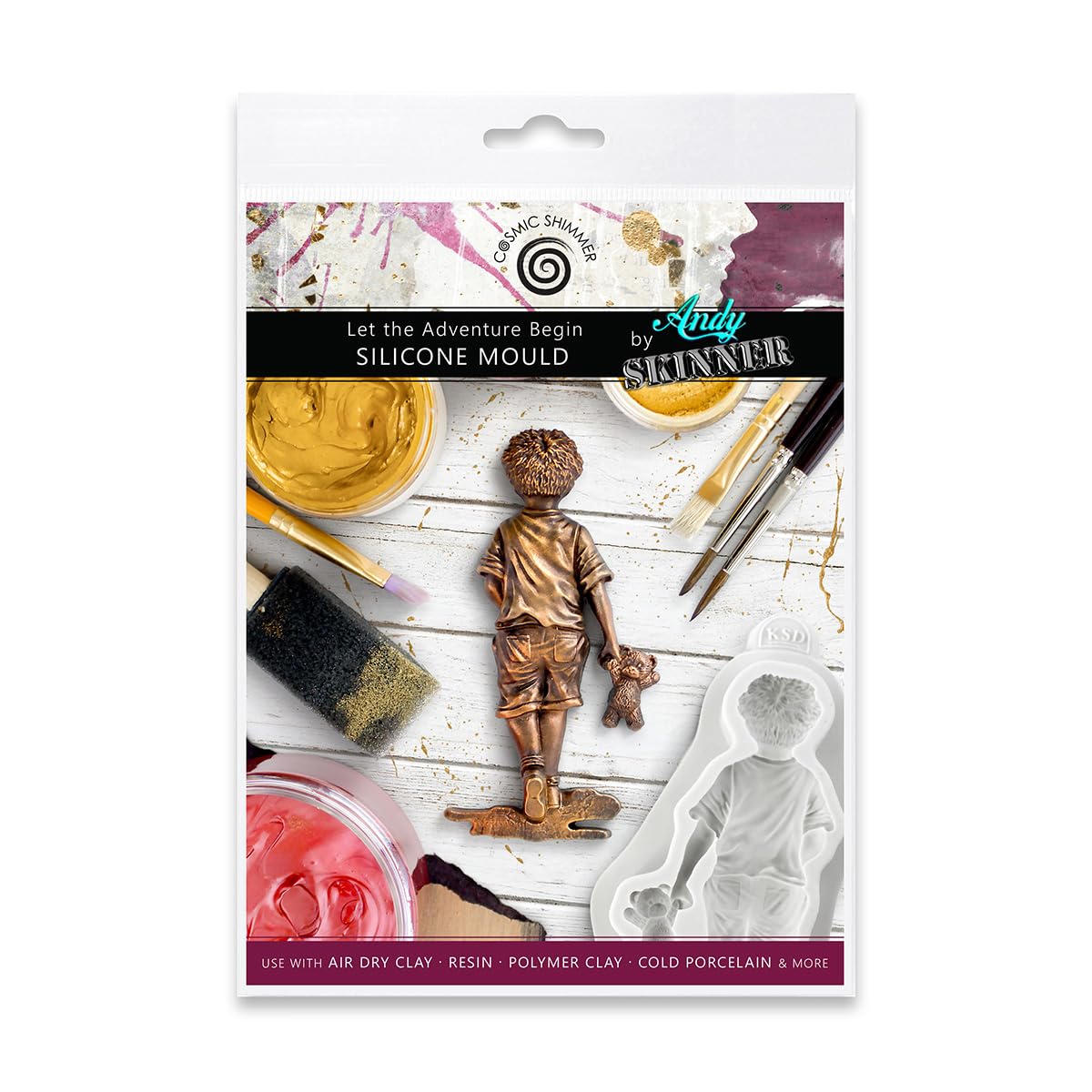 Cosmic Shimmer Let the Adventure Begin Silicone Mould by Andy Skinner for Crafting. Use with Air Dry & Polymer Clay, Resin, Wax, Cold Porcelain & More. Figure 105x57mm from Katy Sue Designs. UK Made
