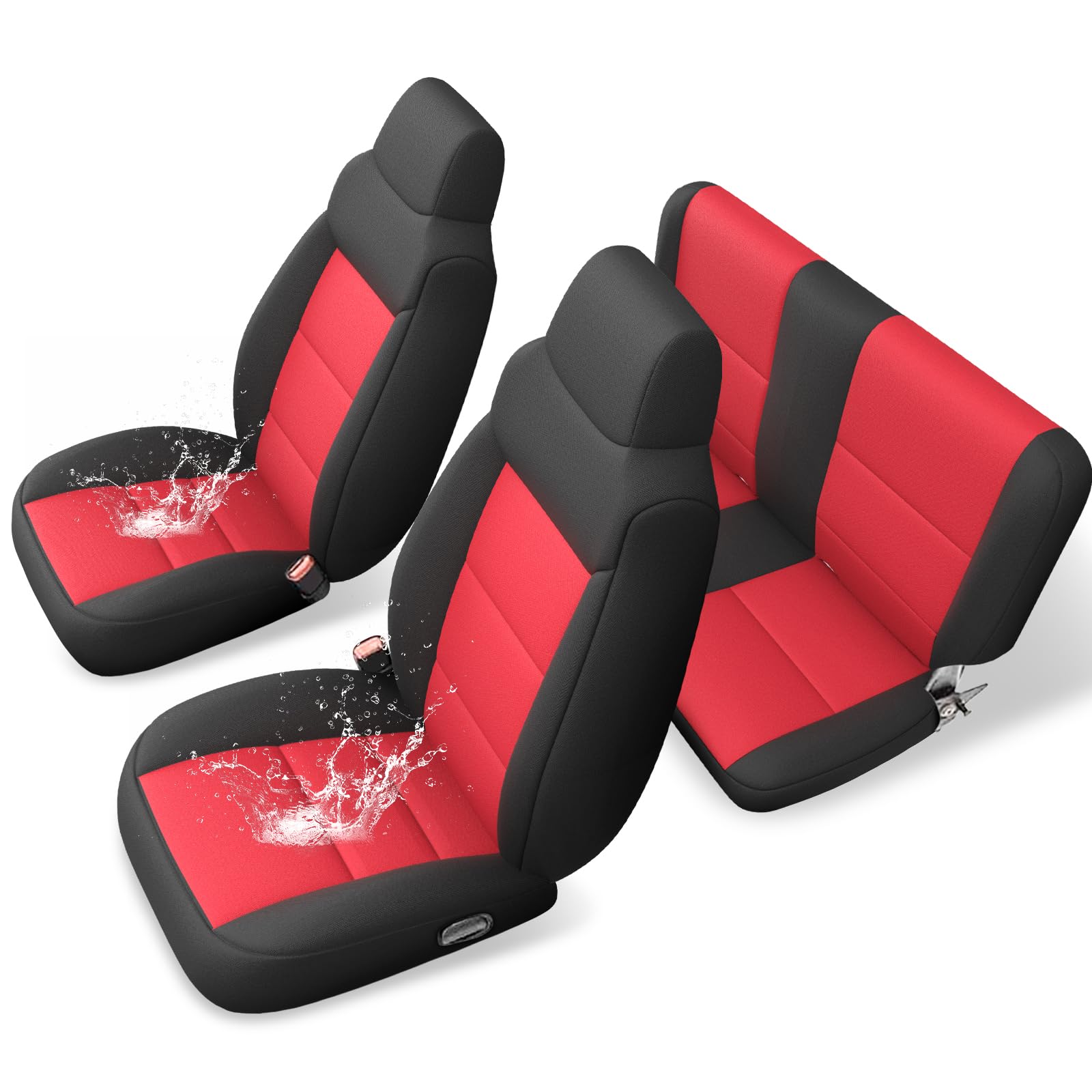 GIANT PANDA Neoprene Seat Covers for Jeep Wrangler TJ (2003-2006), Neoprene Waterproof Seat Covers, Foam Padded, Front & Rear Seat Covers(Black + Red)