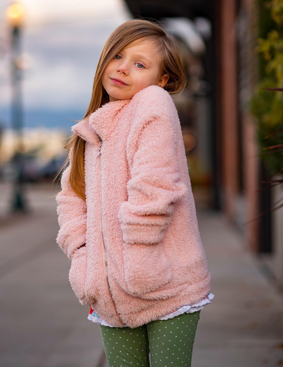 Arshiner Girls Full Zip Fleece Jacket Sherpa Outwear Coat Fall Winter for 4-12Y - Image 5