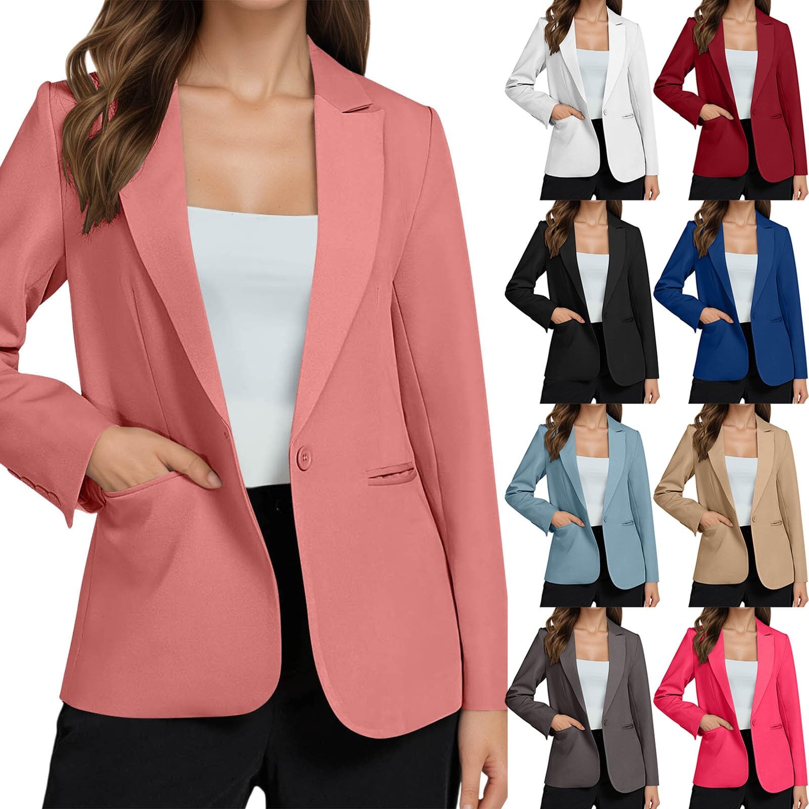 JiXiang Blazer Jackets for Women Casual Long Sleeve Open Front Lapel Business Suit One Button Work Office Lightweight