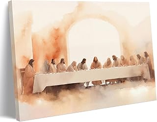 ICHZUMW The Last Supper Picture Wall Art for Dining Room, Framed Large Jesus Christ and Disciples Painting Canvas Print, Christian Religious Posters Wall Decor for Living Room Church, 12x16in