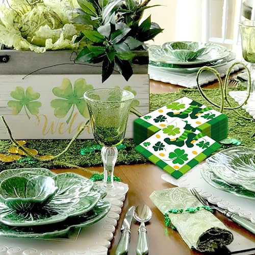 Miniatura 6 de 100 servilletas de papel para fiesta de San Patricio, servilletas de papel para el día de San Patricio, servilletas de papel desechables de trébol
