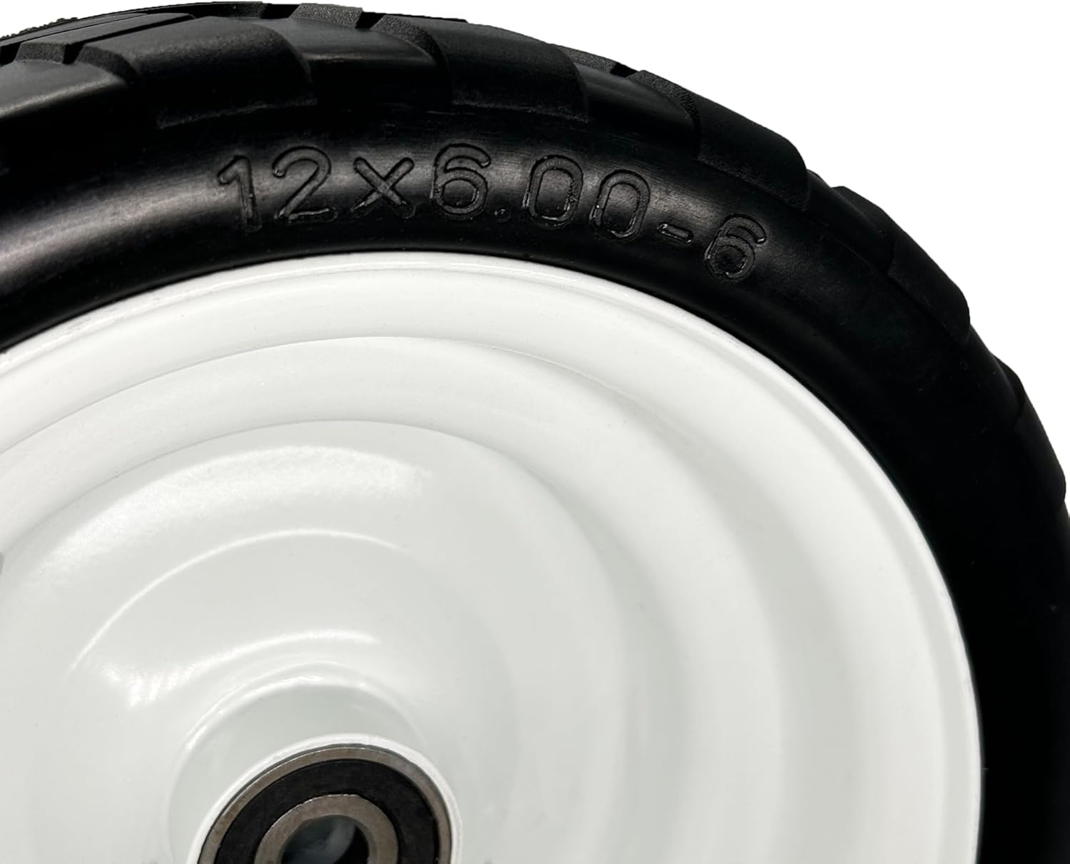 12x6.00-6 Flat Free Lawn Mower Tire with 5/8 & 3/4 Bearings, 3-6” Center Hub 12x6x6 Solid Lawn Mower Tire for Zero Turn Lawnmower Garden Trailer Yard Tractor (2)