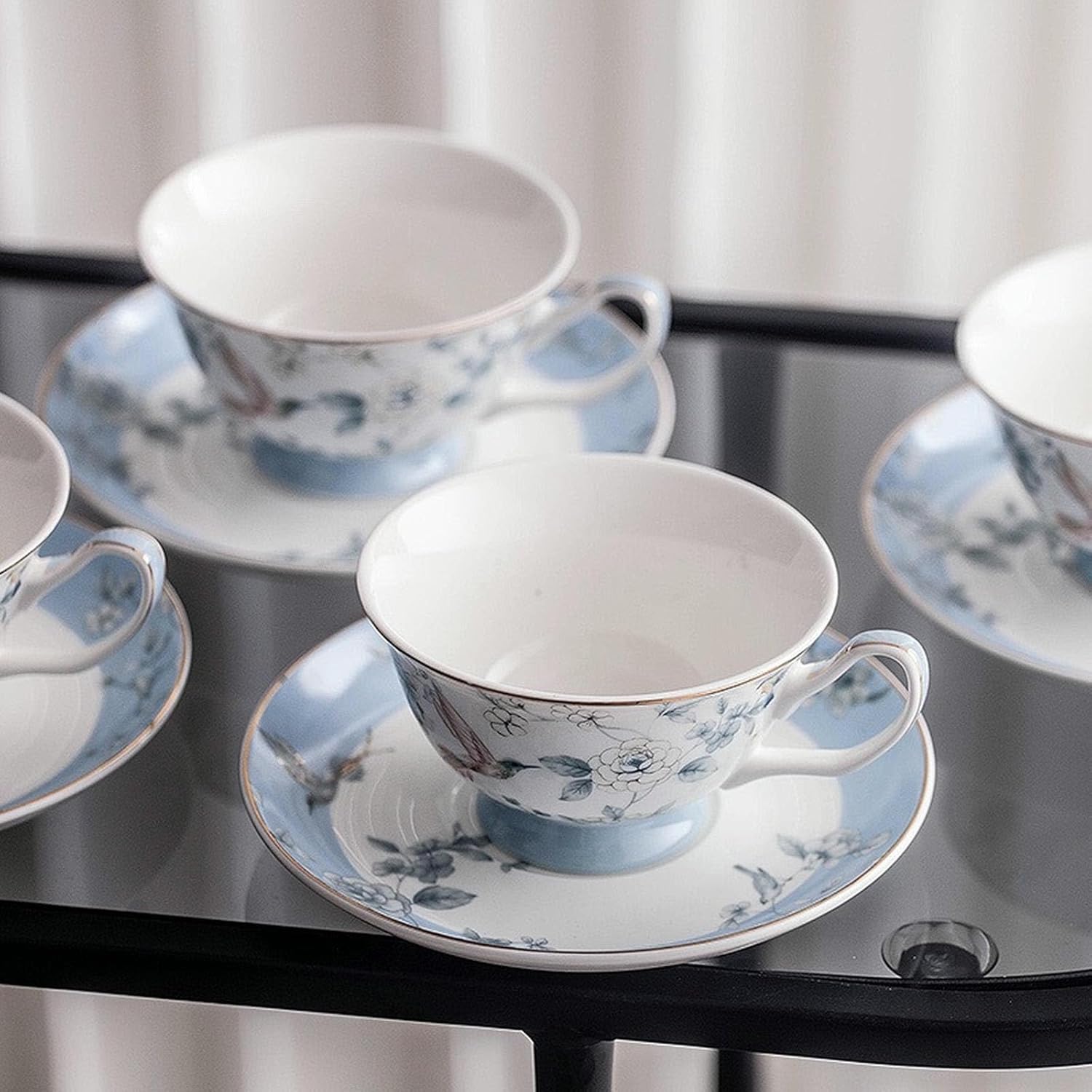 Couple coffee cup and saucer set, afternoon tea set, bone china flower tea cup - single cup and saucer - simple