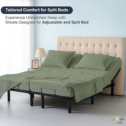 Miniatura 3 de Juego de sábanas divididas tamaño Queen de 5 piezas para camas ajustables, 400 hilos, 100% algodón, con 2 sábanas bajeras, 1 sábana encimera y 2