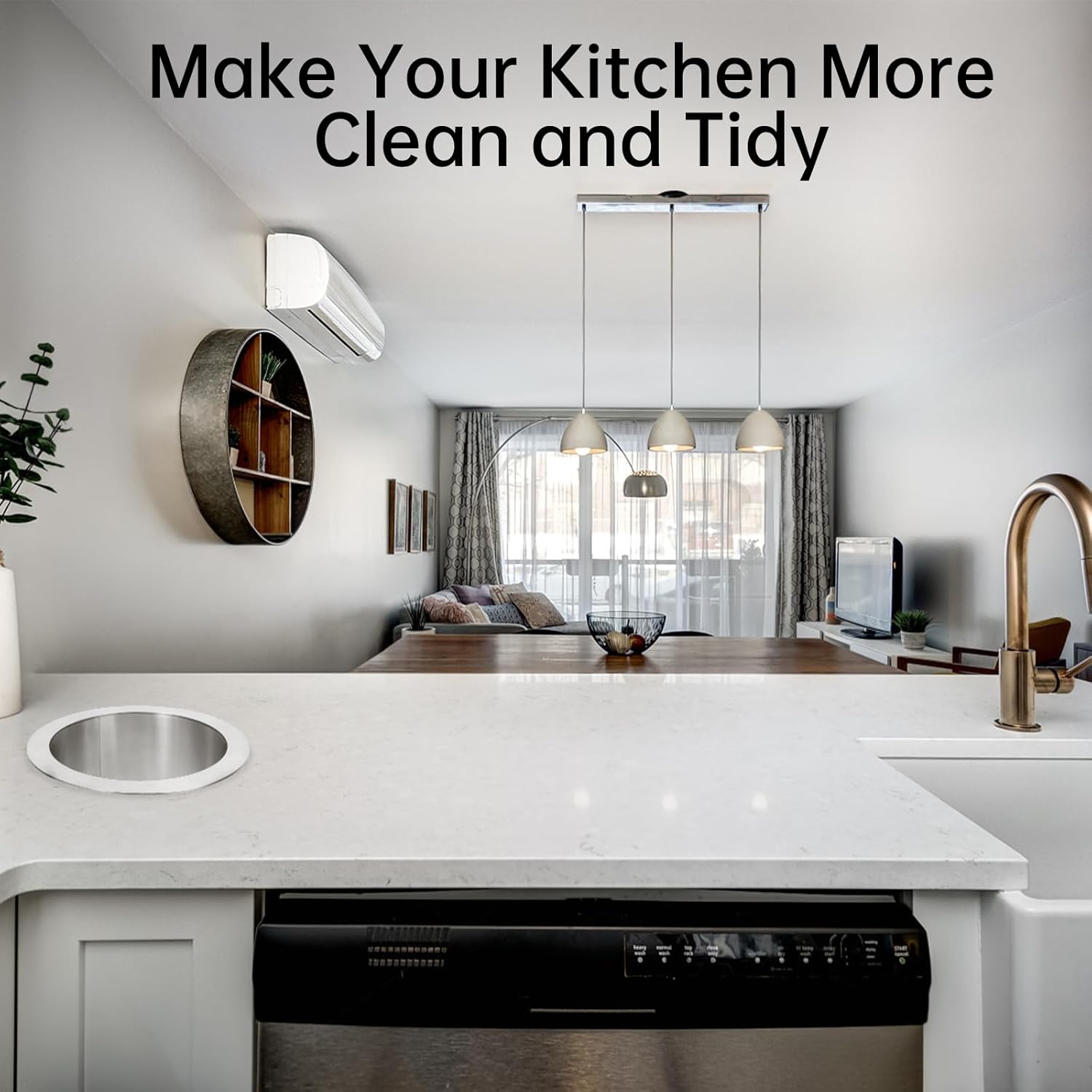 Countertop Trash Can, Drop-in Trash Chute Stainless Steel Round Countertop Trash, Waste Chute Built-in Trash Can, Waste Bucket Bottomless Embedded Trash Bin