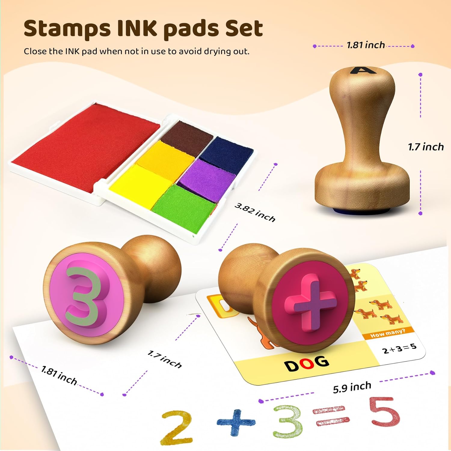 Wooden Alphabet Number Stamp Ink Pad Flashcards Set & Wooden Alphabet Number Stamp Clay Flashcards Set for Kids