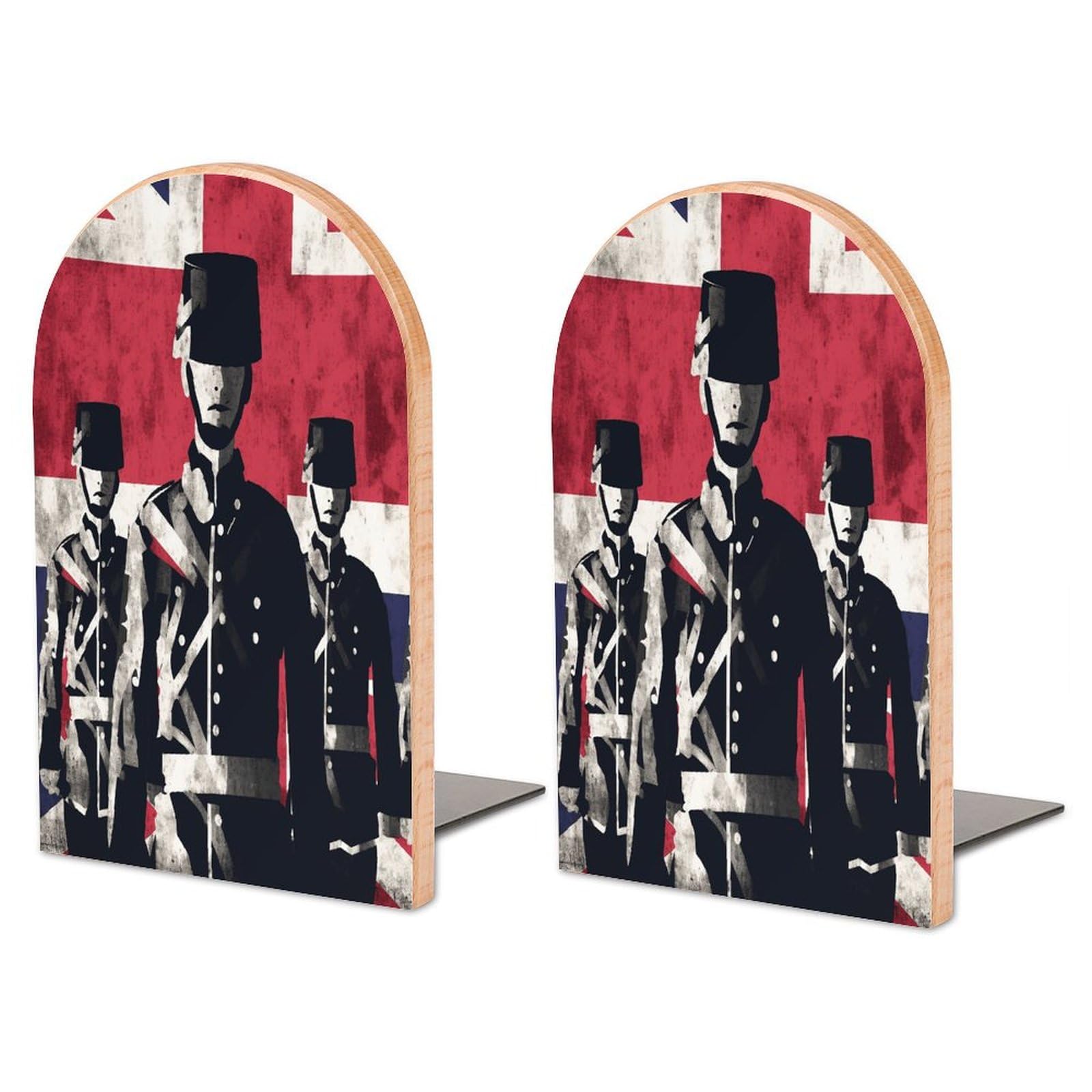 Heavy Duty Bookends,Soldier in Front of Flag Print Wooden Bookend,Decorative Bookends,Non-Skid Bookend for Shelves (1 Pairs,Large)