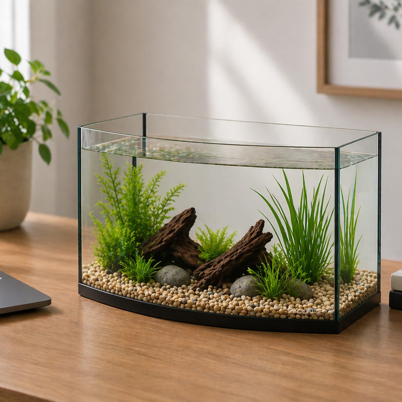 Aquatop EuroStyle ES-12 Aquarium Bowfront de 10 litres – Nano aquarium en verre semi-circulaire, sans danger pour l'eau douce et l'eau salée, aquariums de bureau, aquarium panoramique