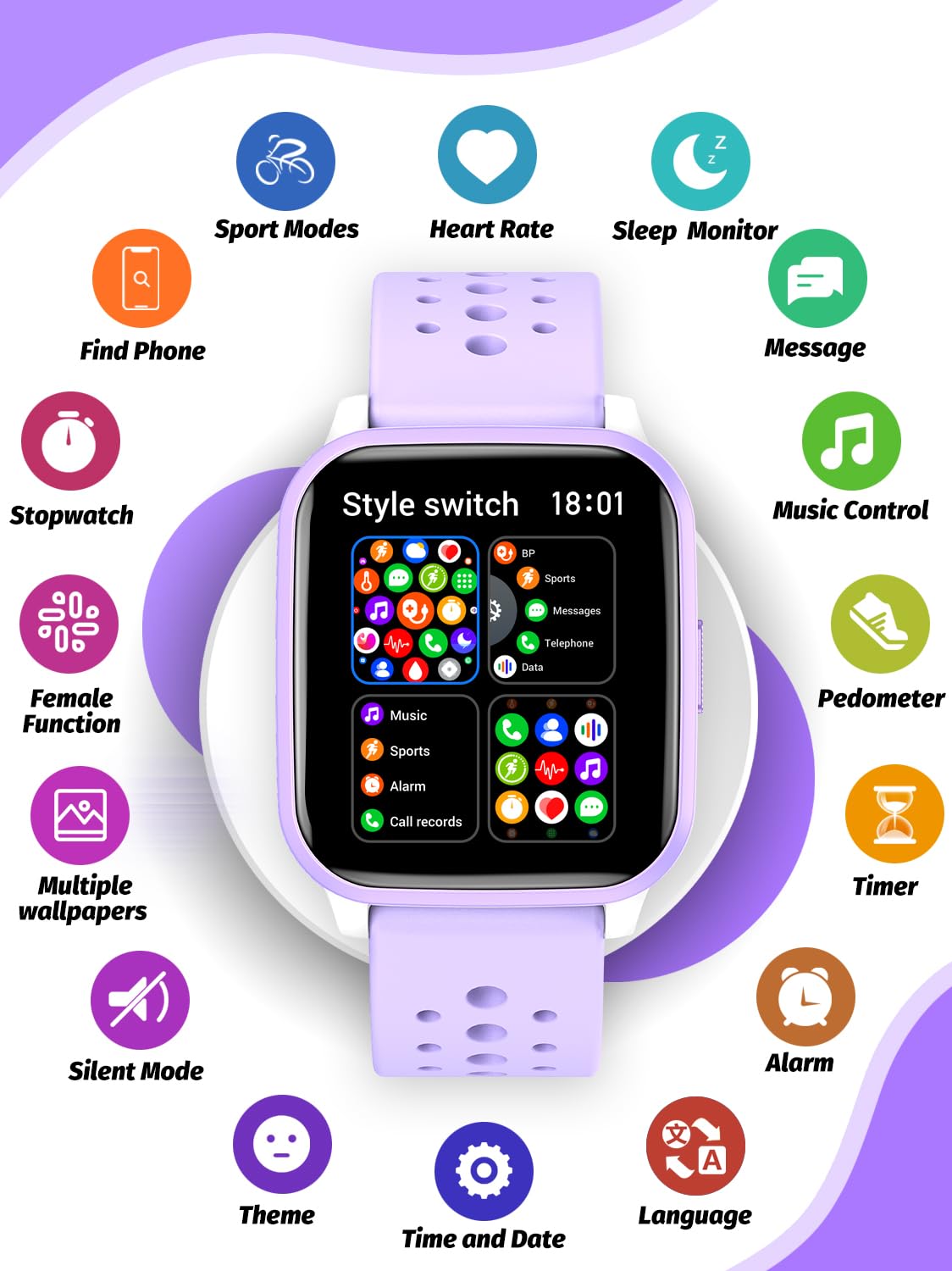 Butele Bambini Smart Watch,Smart Watch per Bambini Gioco Watch Regali per 4-16 anni con modalità Sleep 20 Modalità Sportive 5 Giochi Pedometro Regalo di Compleanno per Ragazzi Ragazze (Viola)