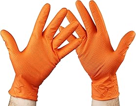 KMINA Orange Diamond Nitrile Gloves (x50 Units, Size M), Resistant, Latex and Powder Free, for Mechanics, Workshops, Industry, Cleaning