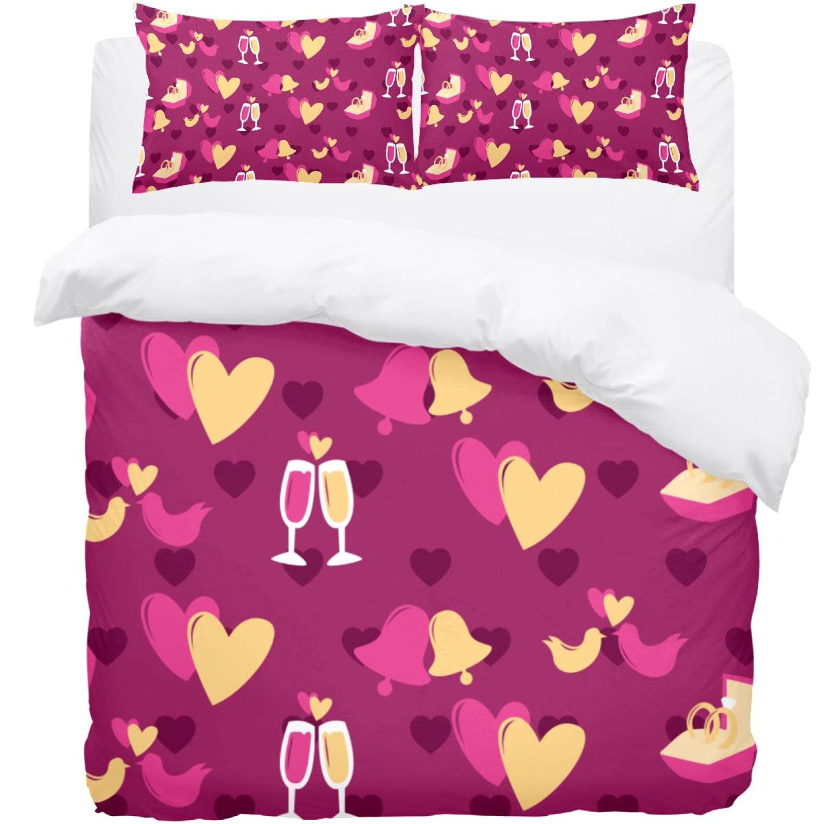 Housse de couette motif amour drap de lit violet avec taies