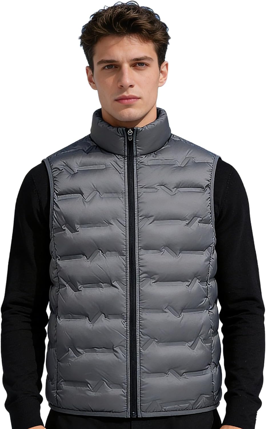 YEAHDOR Men's Golf Down Vest Stand Collar Windproof Warm Lightweight Solid Slim Fit Sleeveless