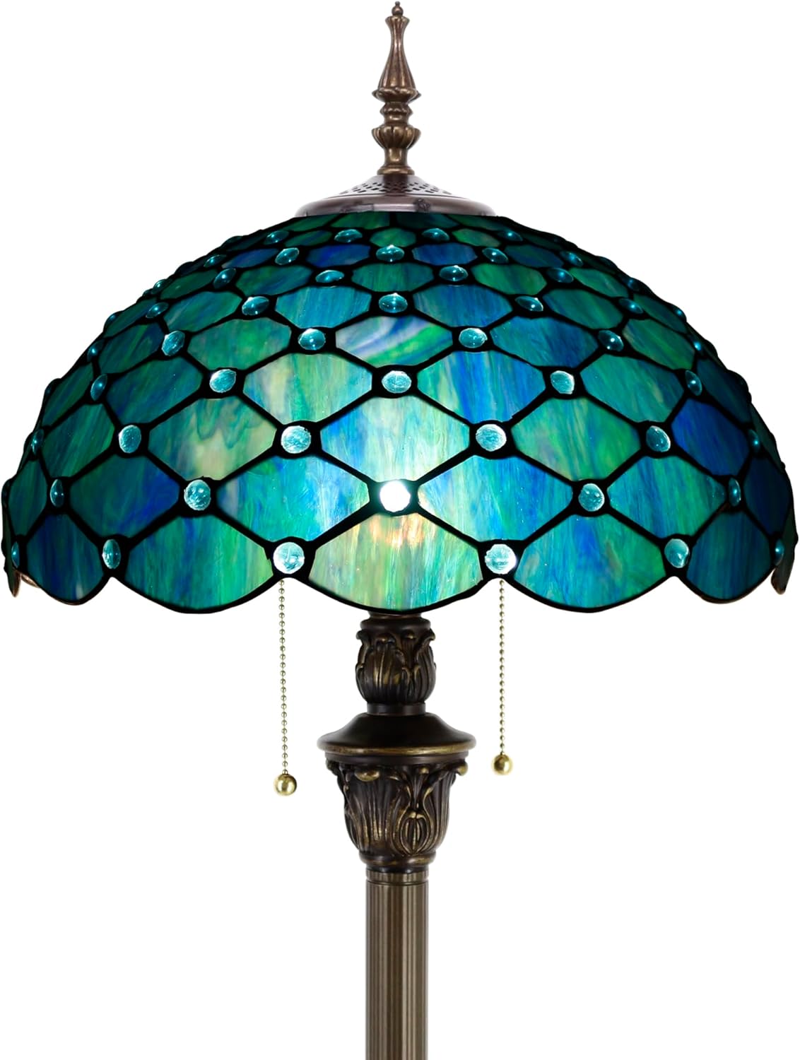 Tiffany Floor Lamp Stained Glass Lamp 16X16X70 Inch Antique Standing Reading Light (Sea Blue Pearl)