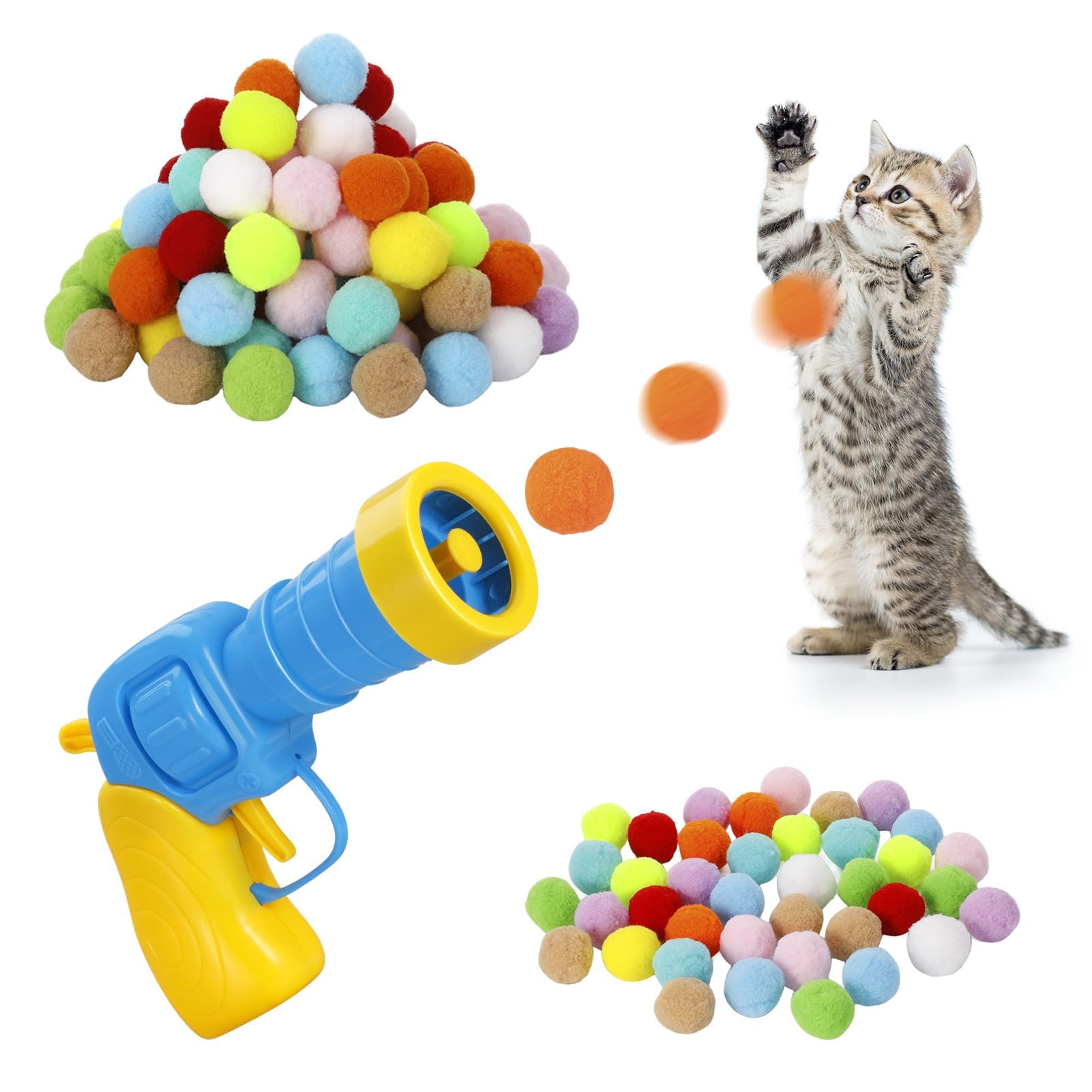 RAMONI Interactive Cat Ball Launcher, Cat Ball Toys, Launcher with 30pcs Soft Plush Balls Silent Smart Play Toy Shooting Toy Funny Interactive Cat Toys for Indoor Training Exercise Playing-image-30