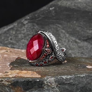 Ruby Stone Men Silver Ring, 925 Sterling Silver Ruby Gemstone Ring, Handmade Turkish Silver Ring with Natural Ruby Stone, Gift for Him gifts for men handmade rings valentines day gifts for him