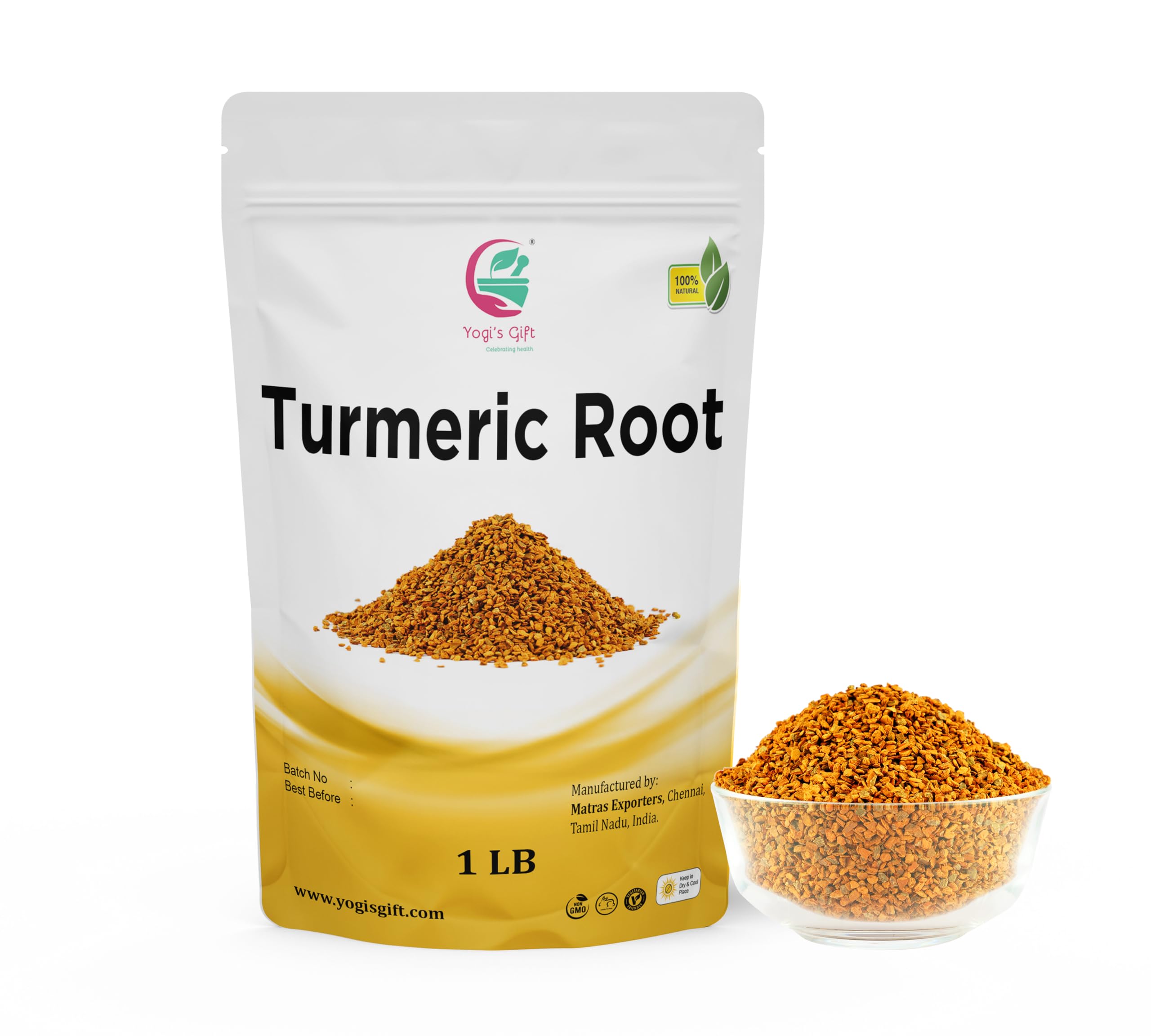 Turmeric root 1 lb | Cut and Sifted Dried Turmeric Pieces | Flavourful Indian Spice | Make Healthy Teas, Smoothies and Lattes | Curcuma longa | 100% Pure and Natural | by Yogi’s Gift®