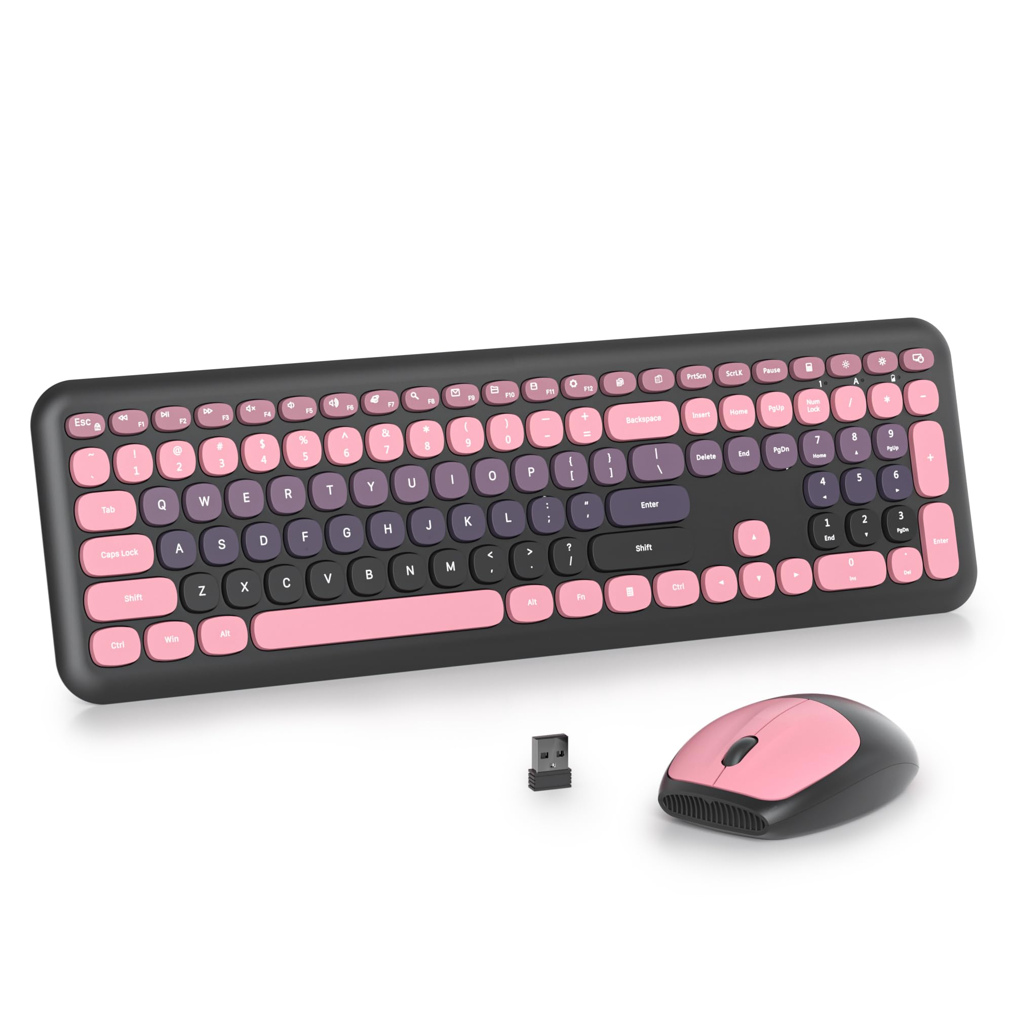 Black Pink Quiet Keyboard and Mouse Wireless, Retro Typewriter 104-Key Fullsize Keyboard Round Keys for Home Office Dorms PC/Laptop/Desktop(Berry Powder)-image-24