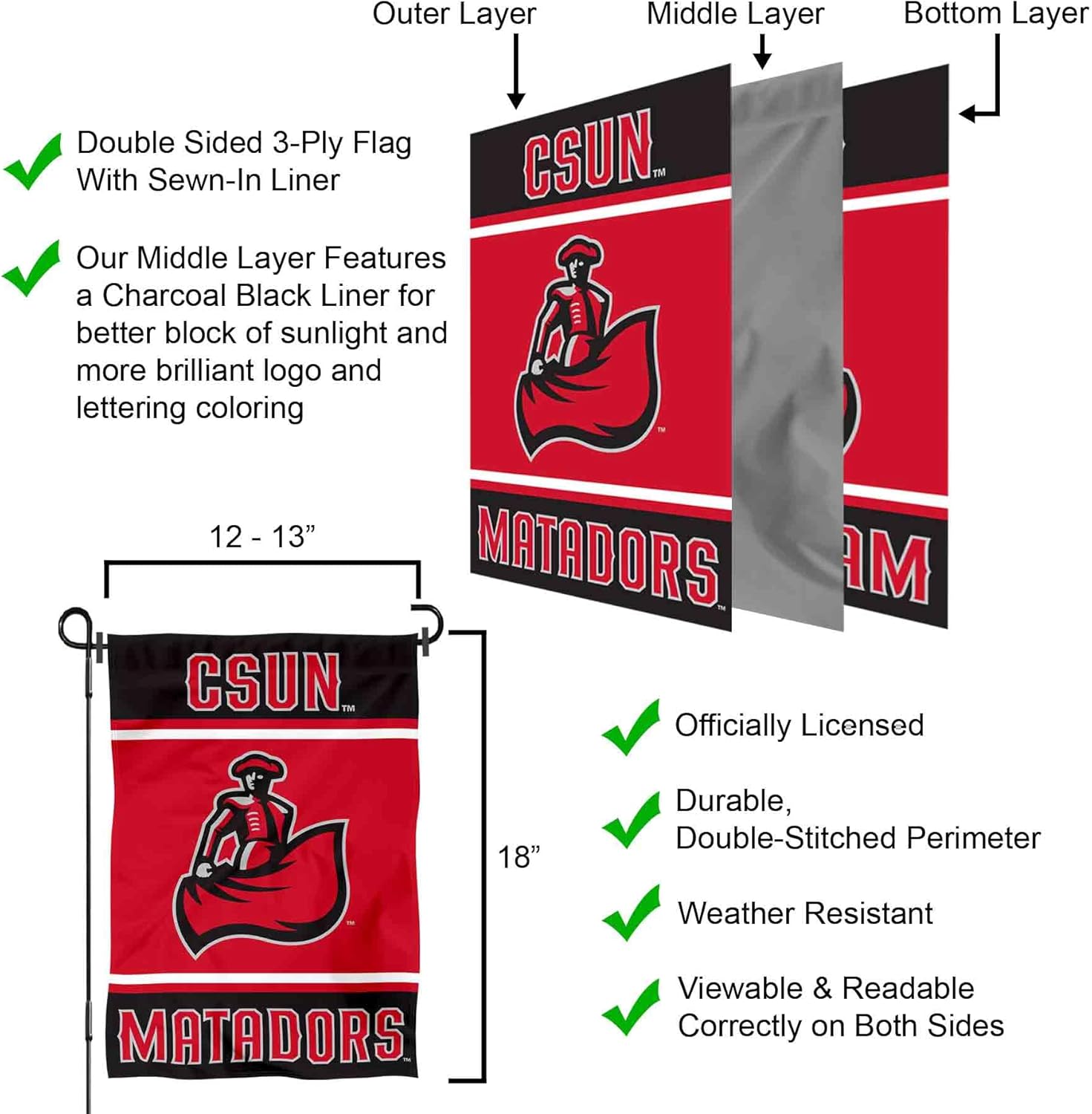 Cal State Northridge Matadors Garden Flag with Stand Holder - Image 5