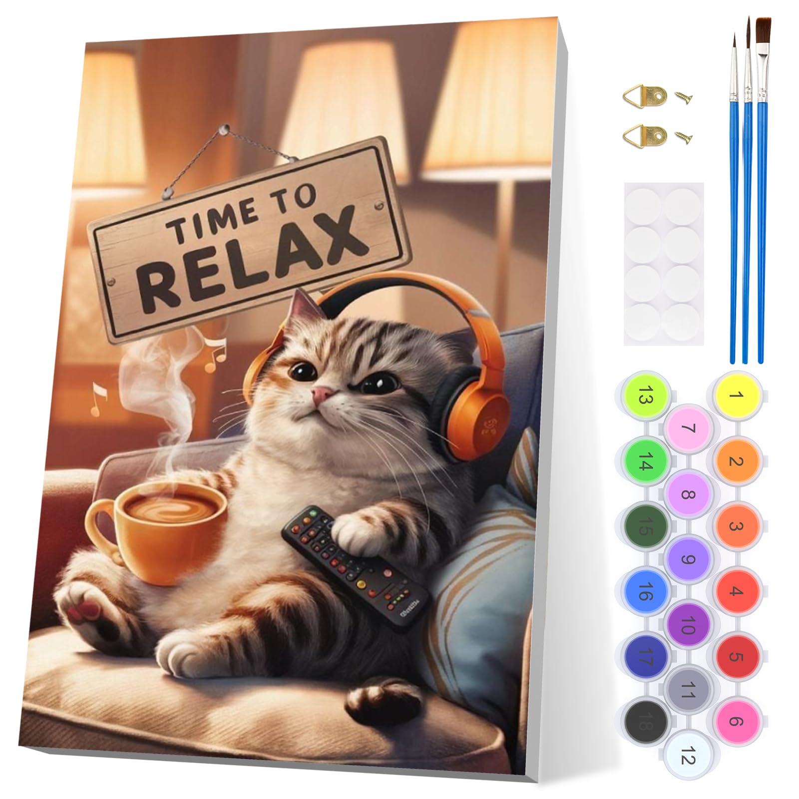 EOBROMD Leisurely Cat Paint by Numbers for Adults with Frame, Cute Animal Paint by Numbers Kits, Acrylic Easy Painting by Numbers for Gift Home Wall Decor 8x12in โ image 1