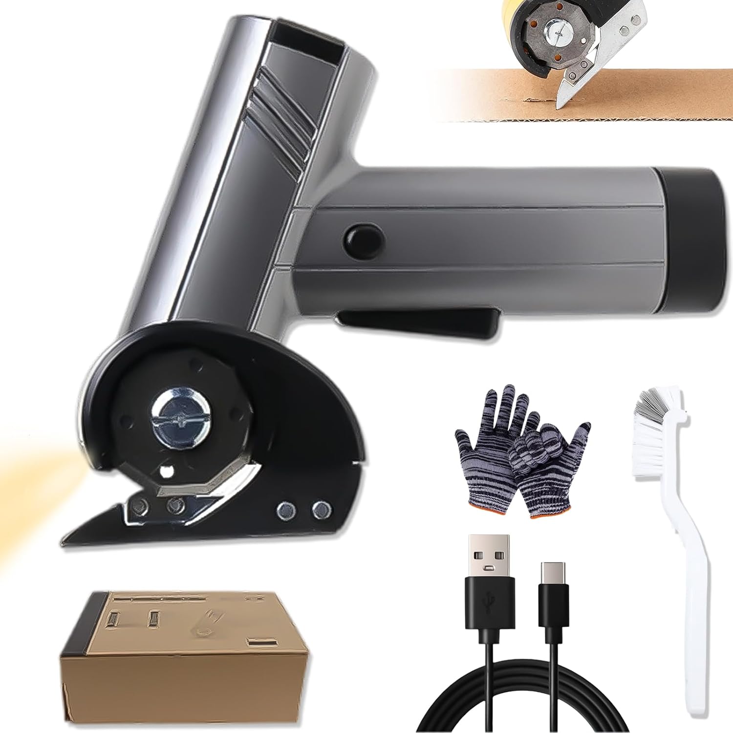 Rechargeable High-Speed Cardboard Cutter, Cordless Electric Scissors, Electric Box Cutter with Safety Lock and LED Light, for Cardboard, Carpet, Packaging, Fabric & DIY Craft Cutting (Standard Sliver)