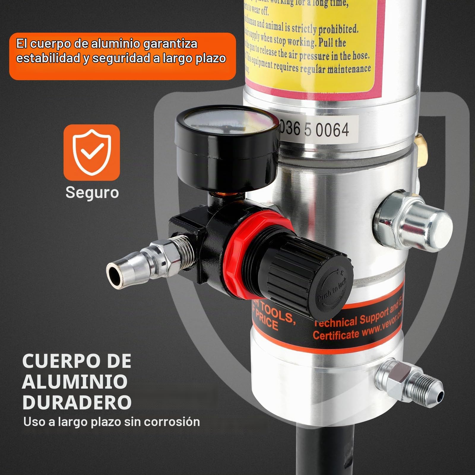 VEVOR Bomba de Grasa Neumática Relación de Presión 50:1 Bomba de Cubo de Grasa Neumática con Manguera de 4 m y Pistola de Grasa Bomba de Grasa de Lubricación con Cabezal de Pistola de Grasa de 360°