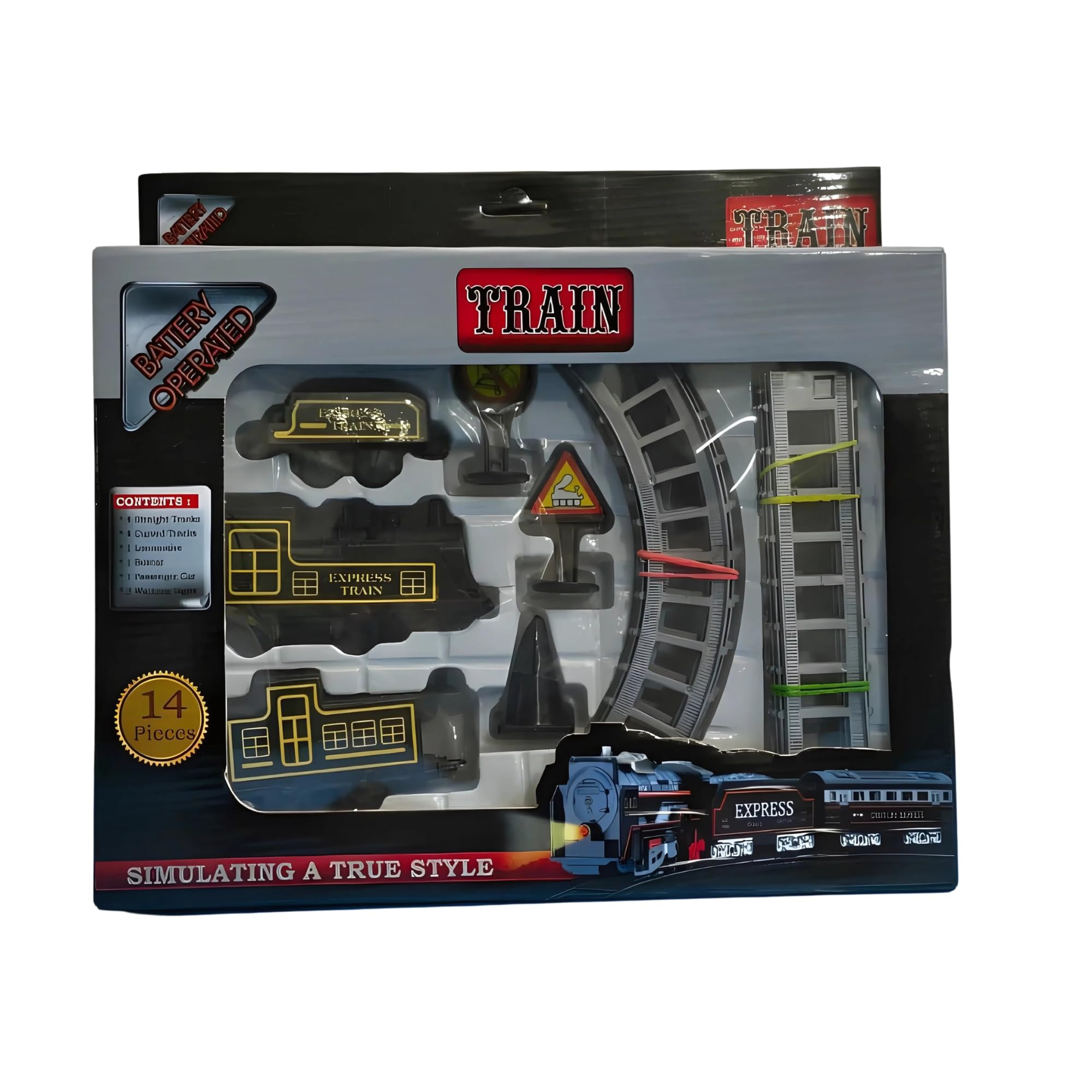 Crackles Battery Operated Toy Train Track Set - Railway Play Set with Realistic, Easy Assembly Tracks, and Engine and 2 Carriages - Gift for Kids Ages 3 and Up, Multi Color