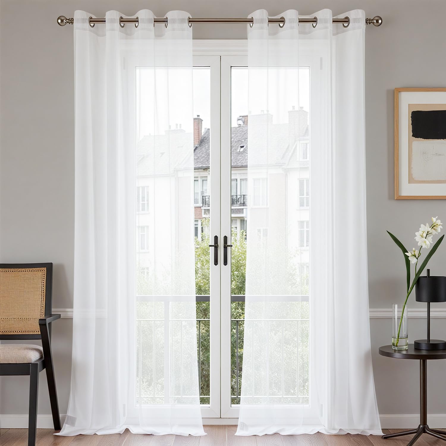 TOPICK Net Curtains with Eyelet for Bedroom Window, Long White Voile Curtains & Drapes for Living Room, Semi Transparent Sheer Curtain 2 Panels for Patio Door, Nursery, W 55 x L 96 Inch โ image 1