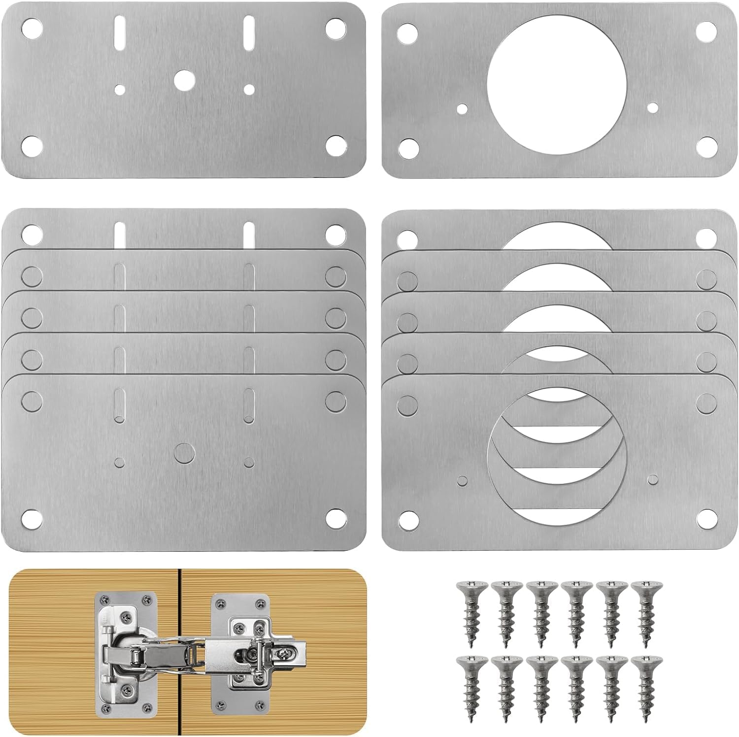 TamBee Cabinet Hinge Repair Plate Kit, Stainless Steel Fixing Plates for Cupboard Door Replacement Rust Resistant Easy to Install, 12 Pcs
