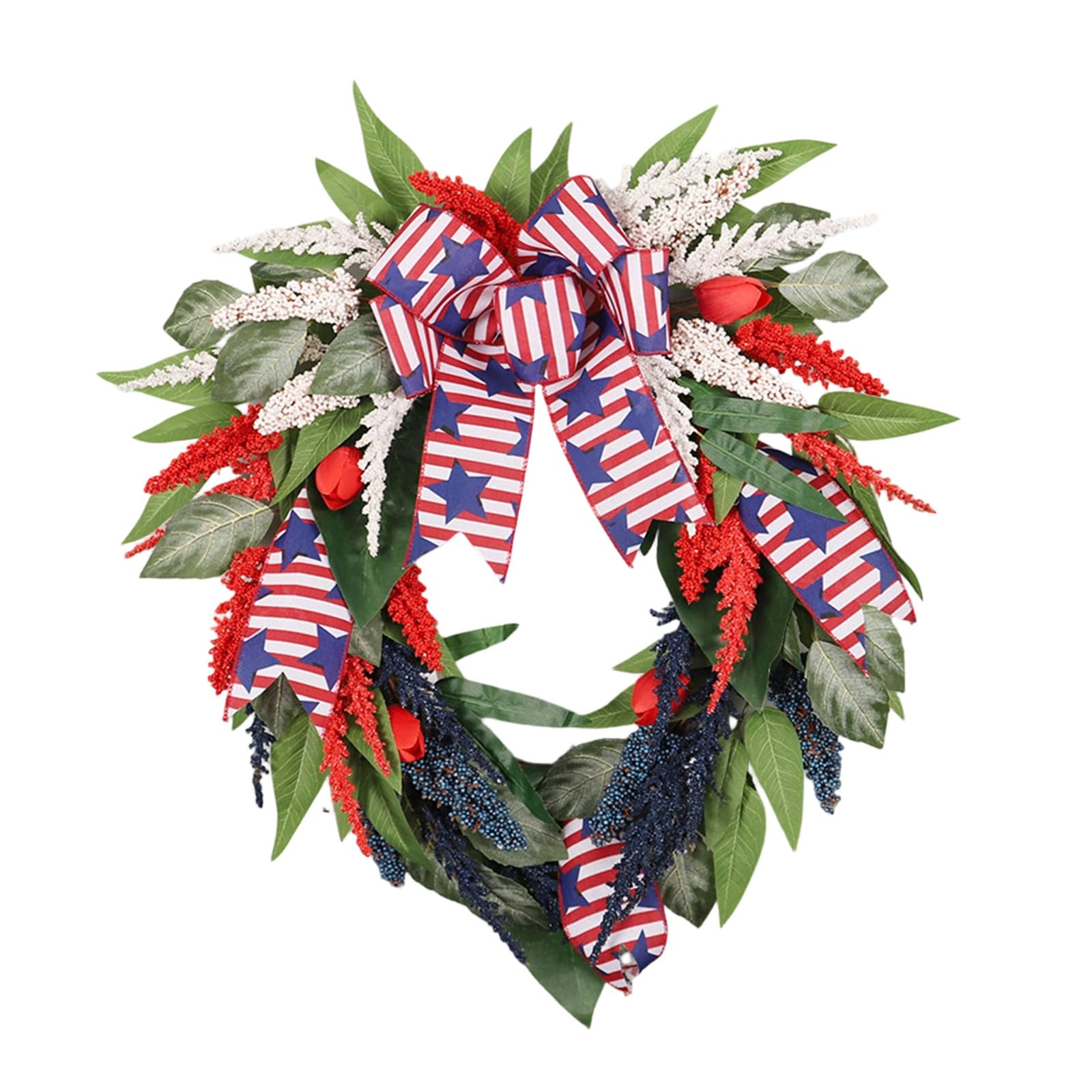 Whoasyst Patriotic Day Wreath Arched Swag Ornament Festival Flower Arrangement for Door Wall Mantel Independence Day Decoration Independence Wreath