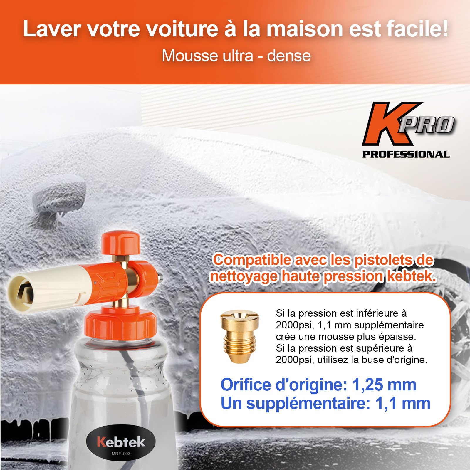 Kebtek Pistolet Haute Pression Compatible avec Nilfisk/Bosch avec Canon à Mousse et 5 Embout de Buse