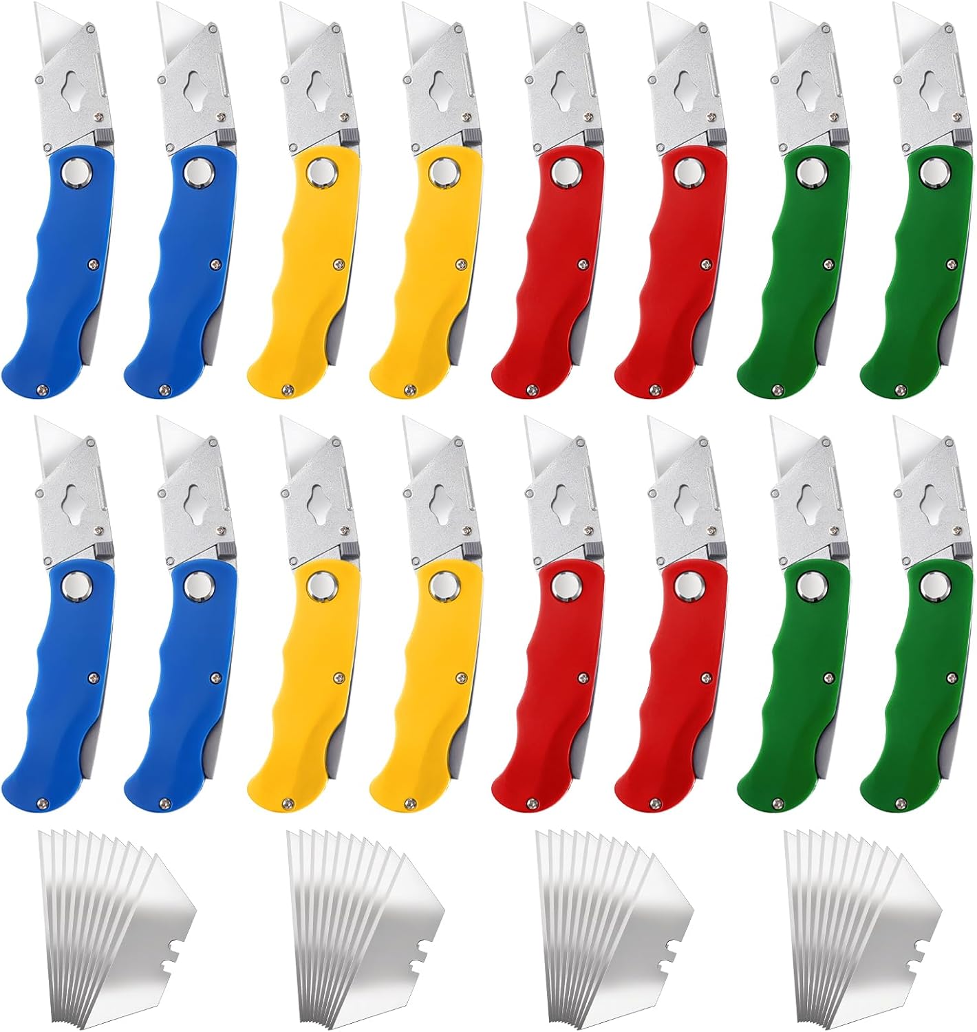 16Pcs Folding Utility Knife with 40Pcs Alternative Blades, Retractable Field Cutter Knife Heavy Responsibility Work Knife for Cardboard, Bins and Cartons