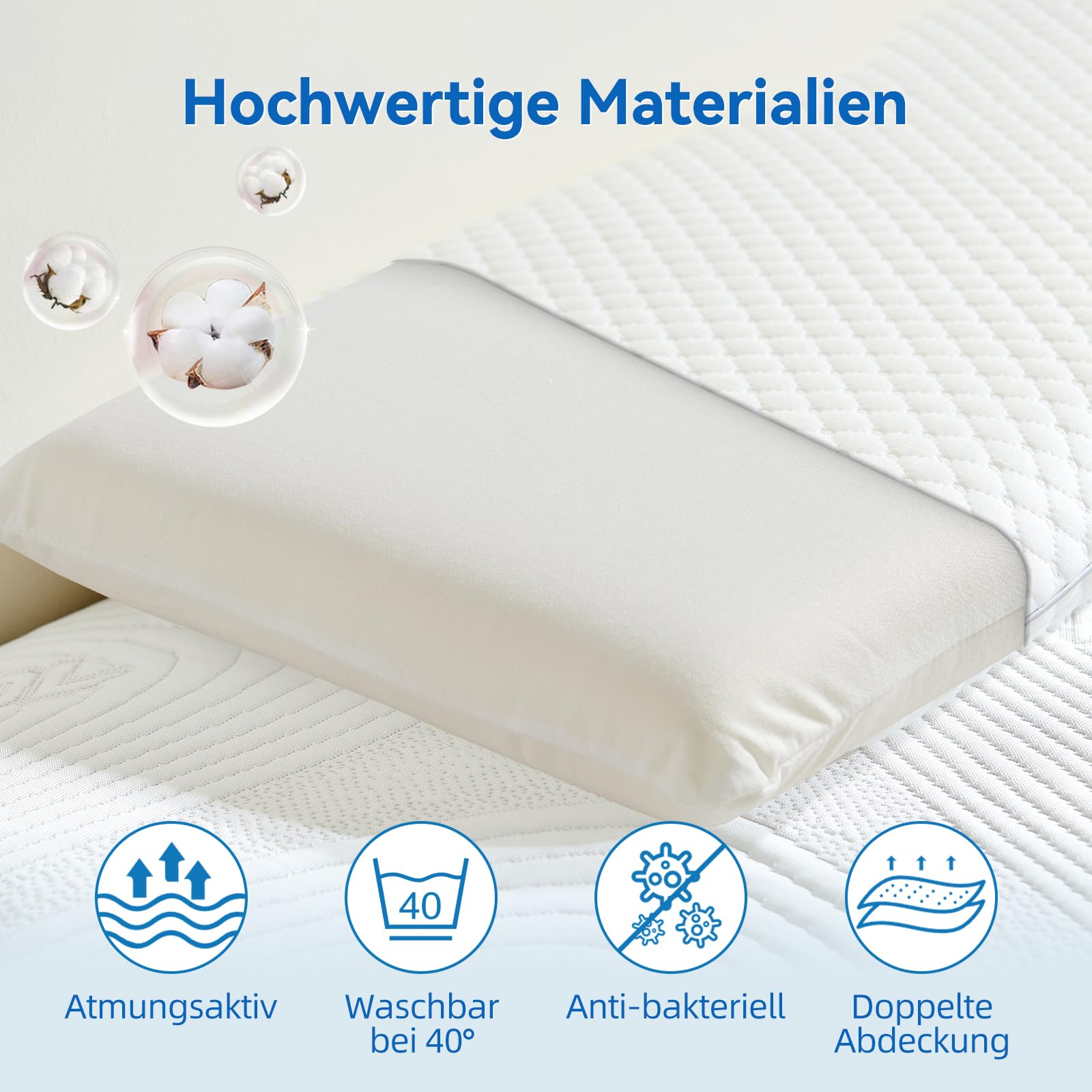 Memory-Schaum Kinderkopfkissen Ergonomisches Kissen für Kinder 3-10 Jahre mit ÖeKO-Tex mit Atmungsaktives Baumwollbezug (Packung mit 2)