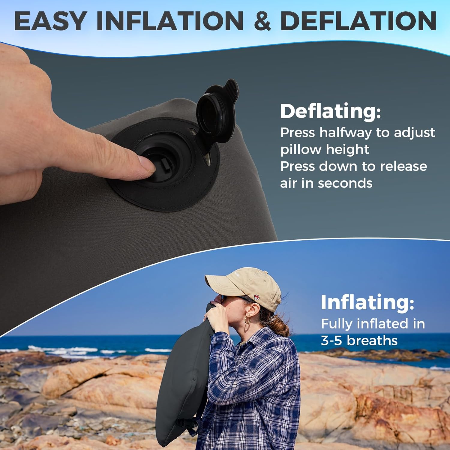 KingCamp 2 Pice Camping Pillow for Neck & Lumbar Support Travel Pillow Ergonomic Design Ideal Inflatable Pillow as Backpacking Gear Compact for Camping Hiking Backpacking